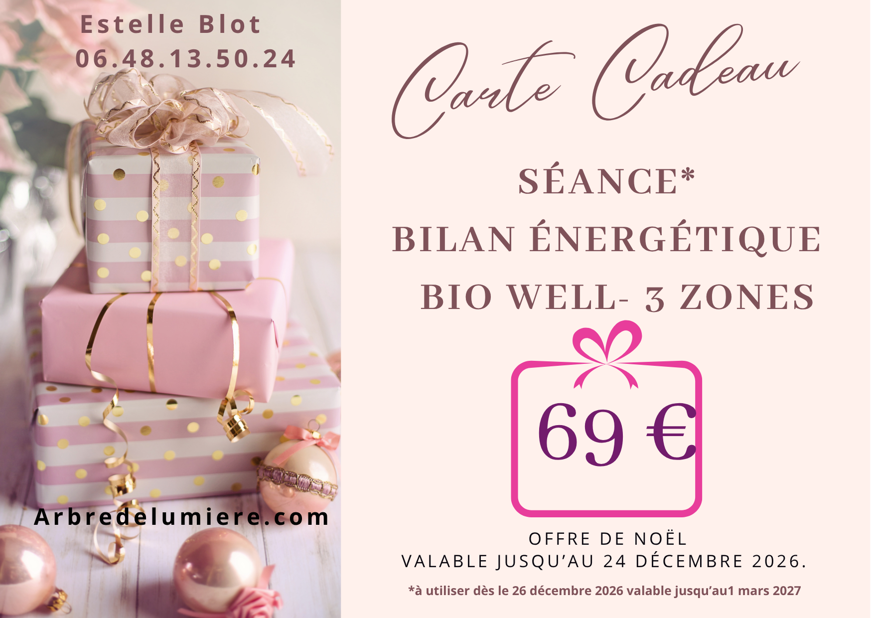 Carte cadeau de Noël bilan énergétique Bio-Well
